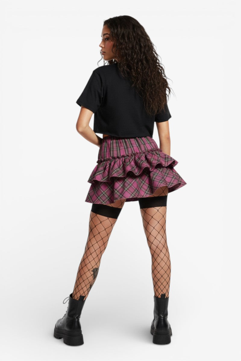 Pink Plaid High-Waist Pleated Mini Skirt