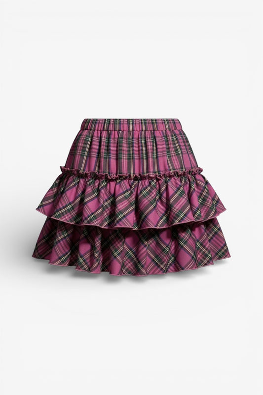 Pink Plaid High-Waist Pleated Mini Skirt