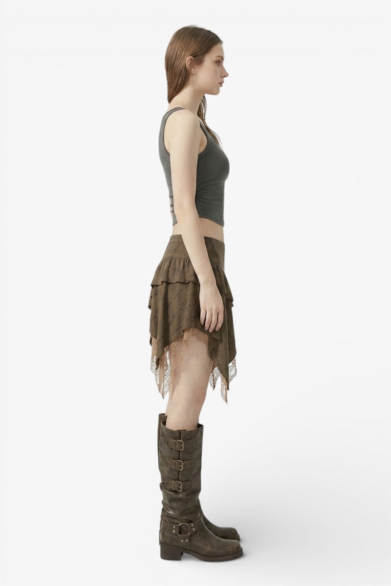 Mesh Patchwork Ruched Mini Skirt