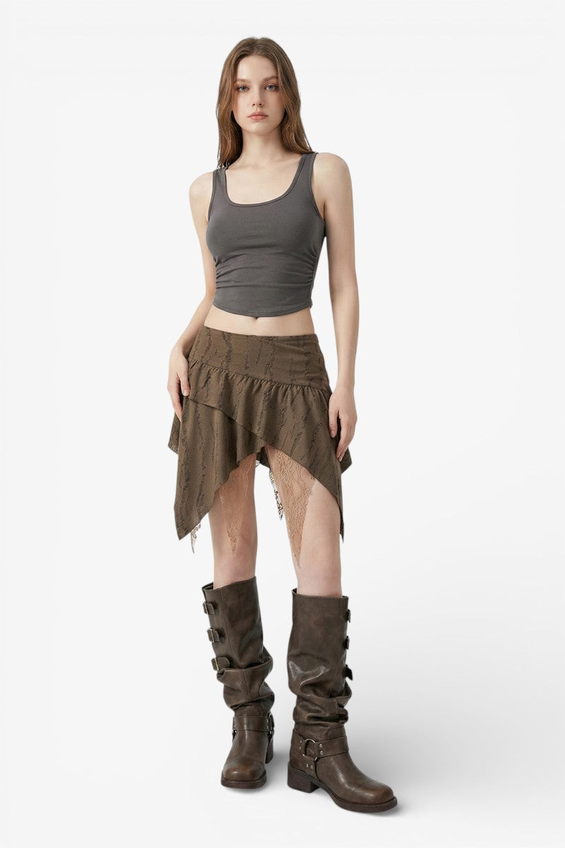 Mesh Patchwork Ruched Mini Skirt