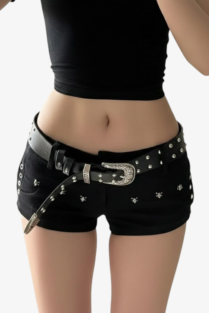 Low-Waist Gothic Denim Shorts
