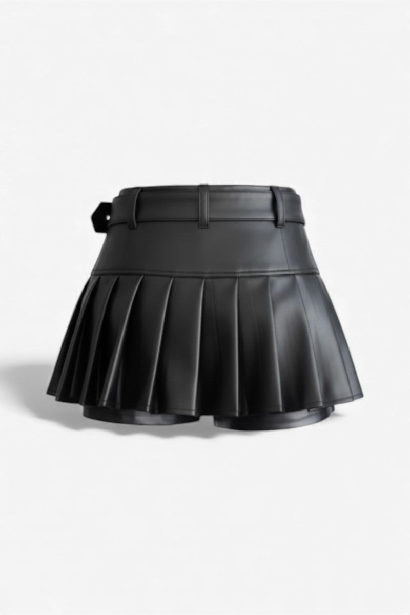 Gothic Pleated Leather Mini Skirt