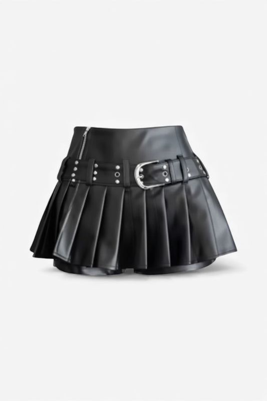 Gothic Pleated Leather Mini Skirt