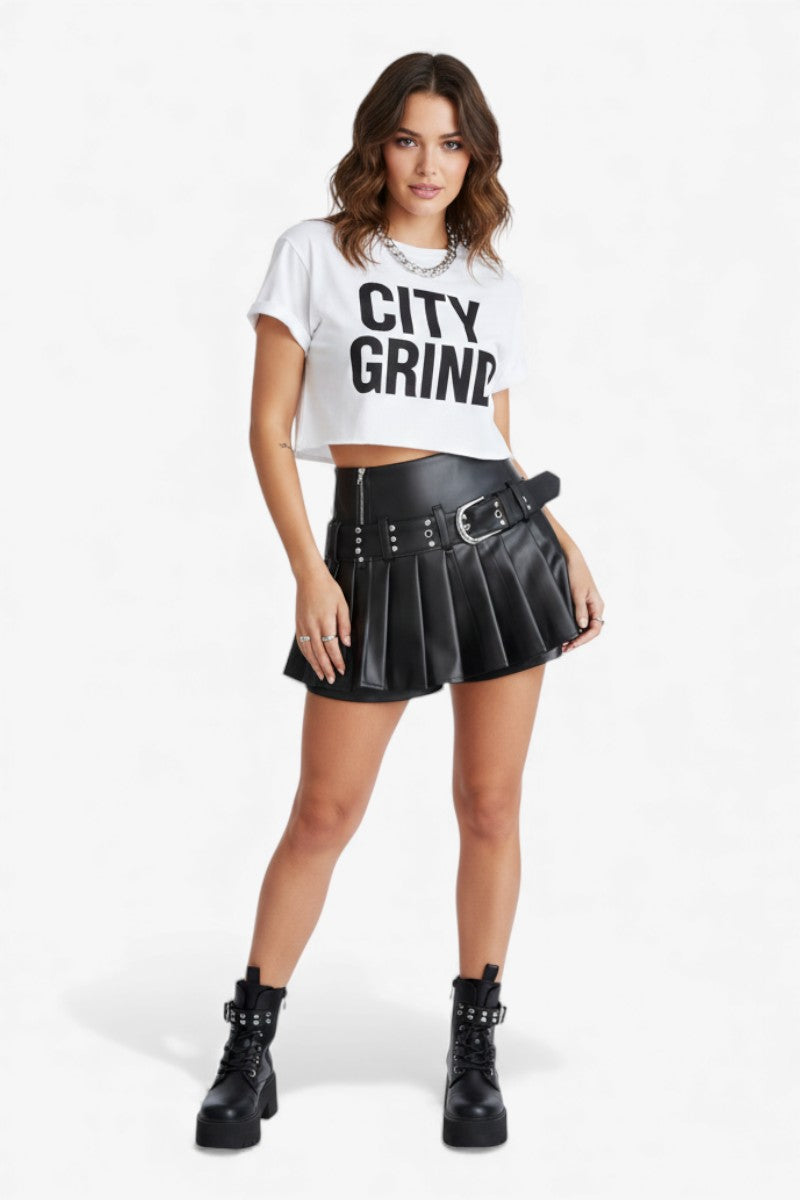 Gothic Pleated Leather Mini Skirt