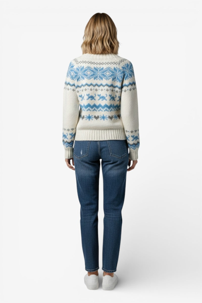 Jacquard Off-Shoulder Knit Sweater