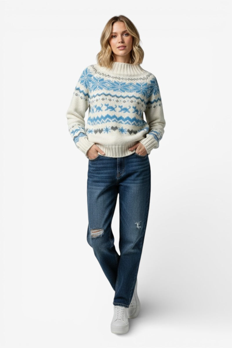Jacquard Off-Shoulder Knit Sweater