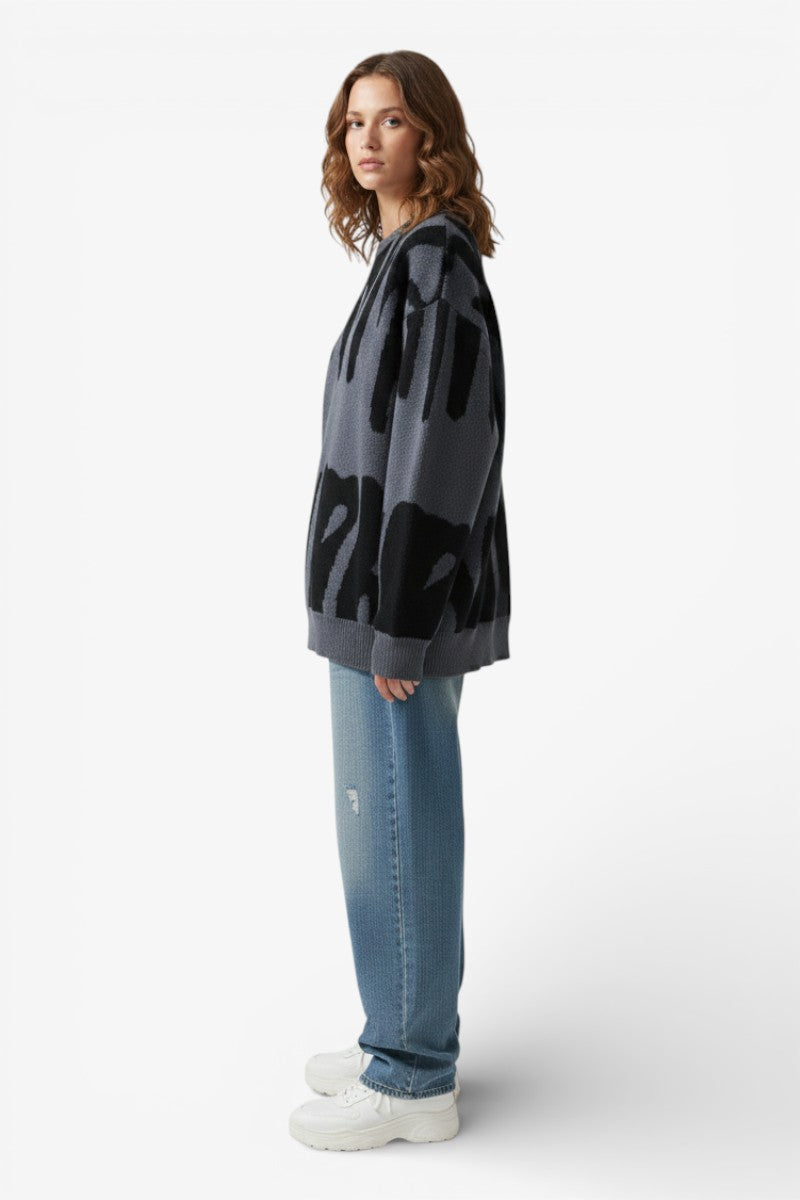 Irregular Jacquard Contrast Knit Pullover
