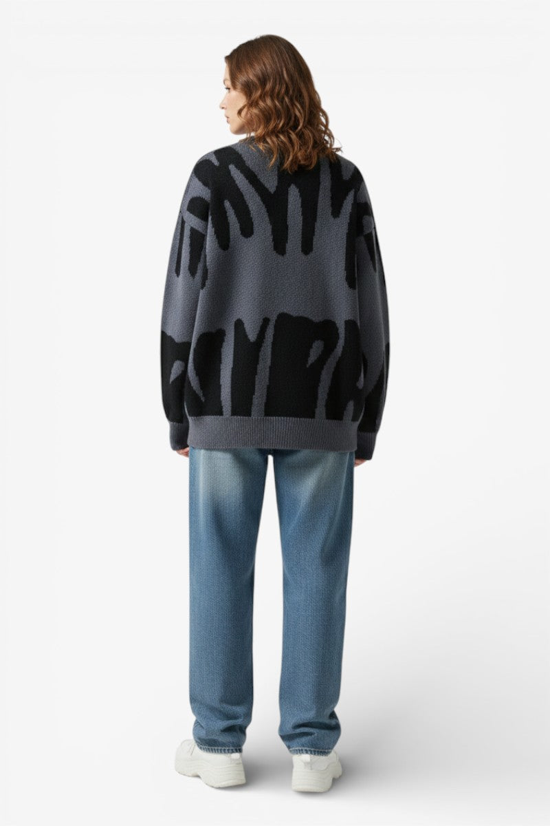 Irregular Jacquard Contrast Knit Pullover