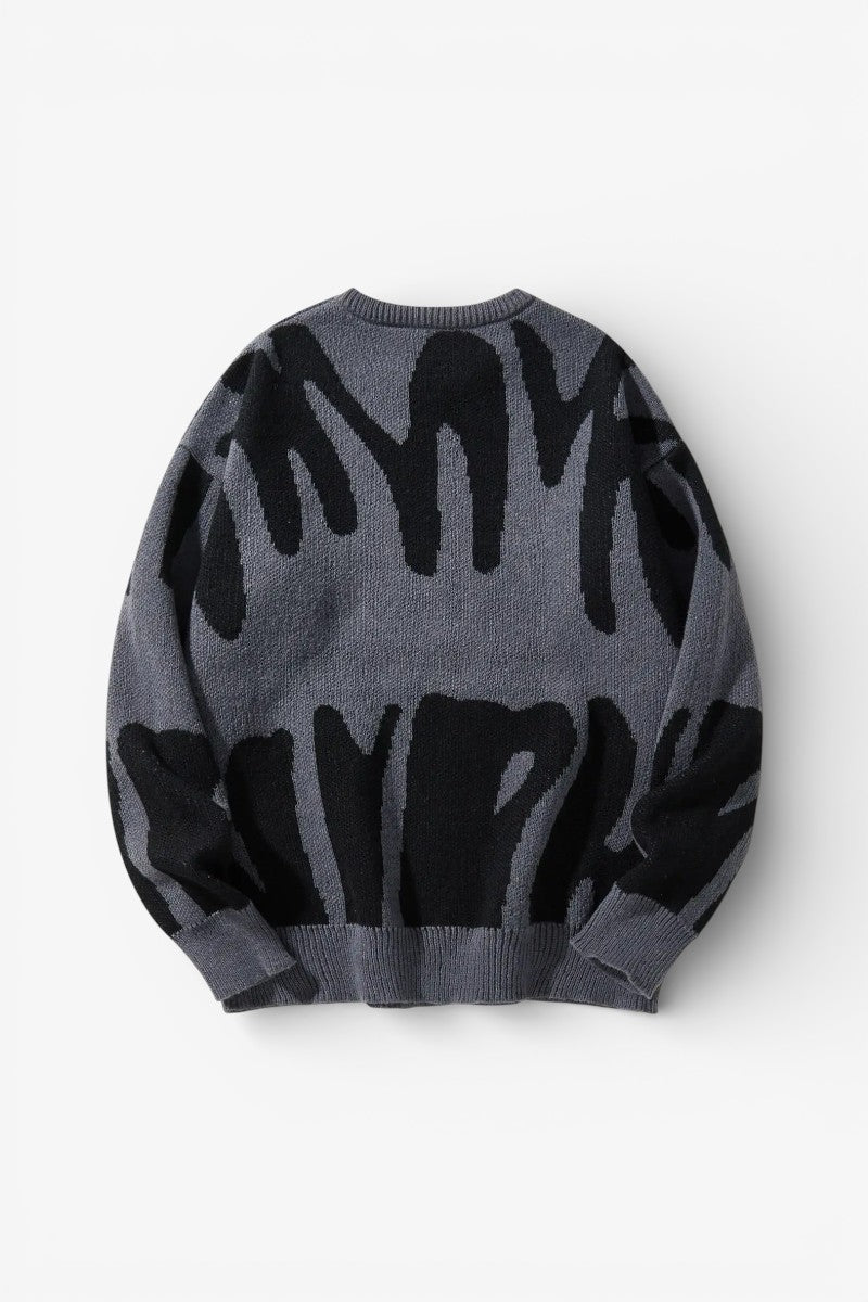 Irregular Jacquard Contrast Knit Pullover
