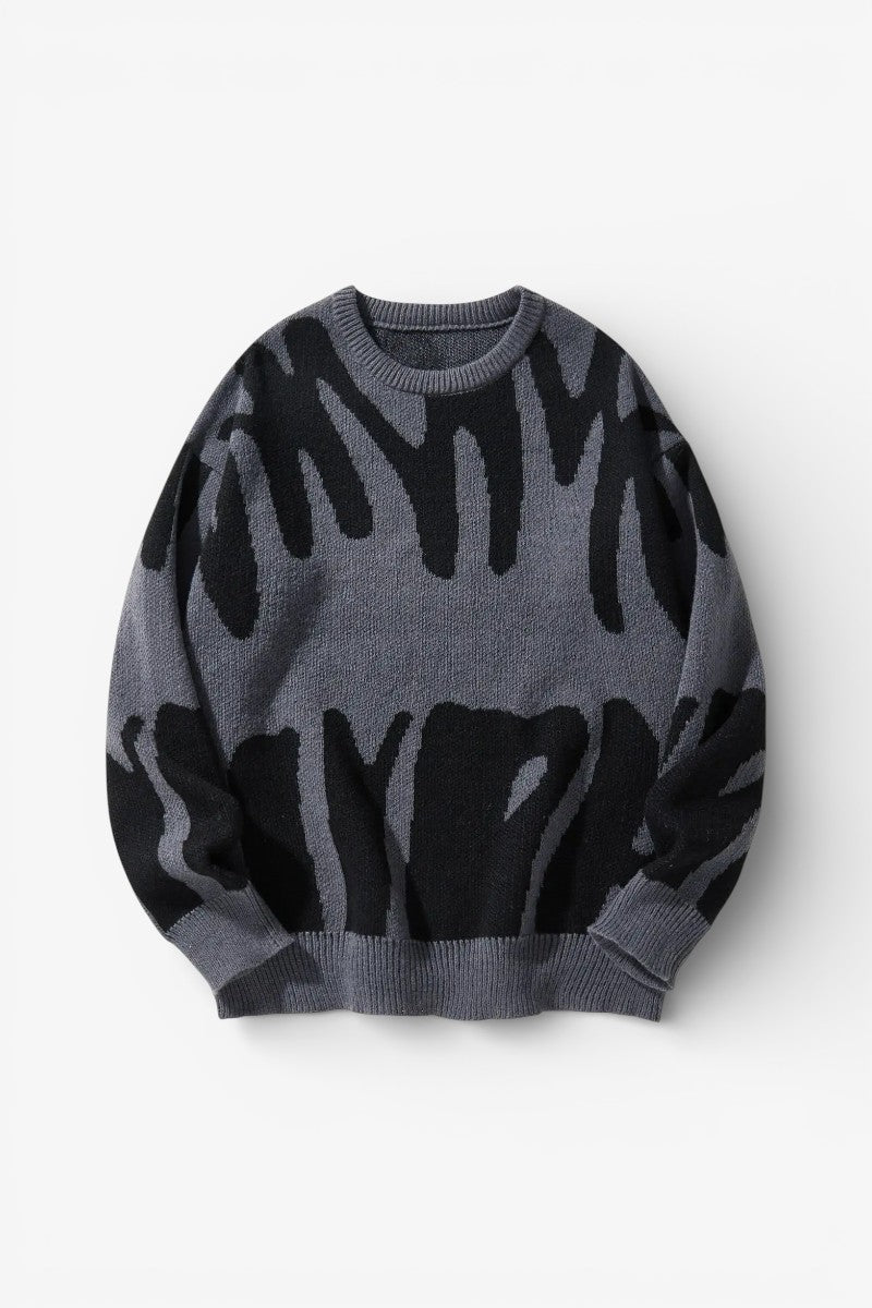 Irregular Jacquard Contrast Knit Pullover