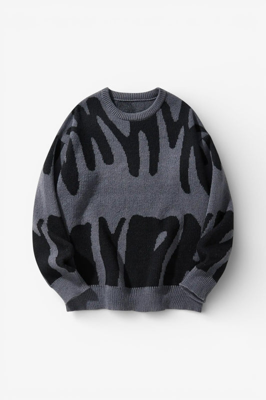 Irregular Jacquard Contrast Knit Pullover