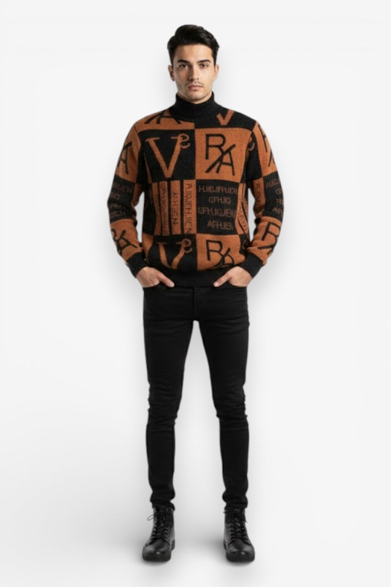 Striped Letter Knit Crew Sweater