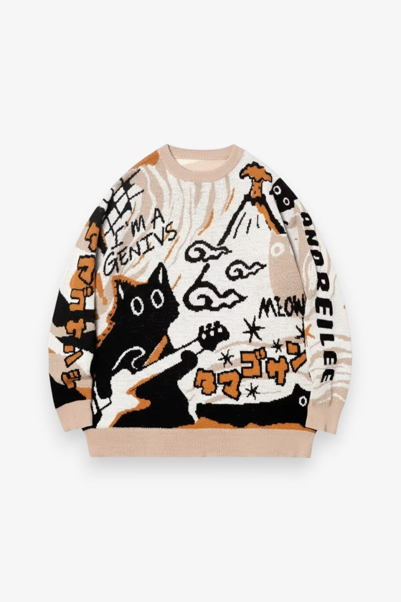 Retro Cartoon Knit Pullover Sweater